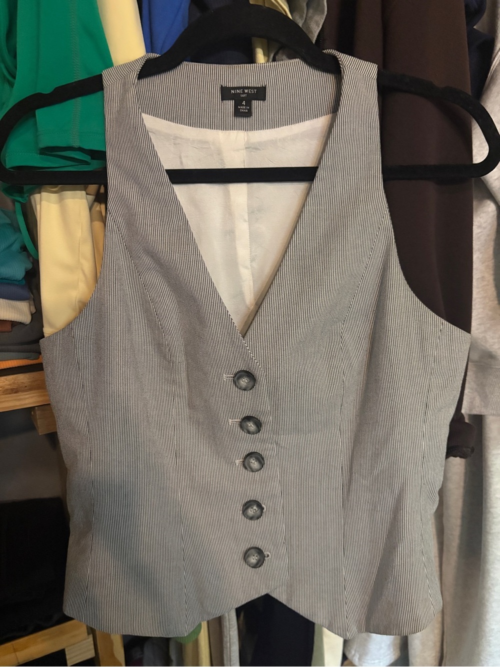 Nine West Women's Gray Pinstripe Button Vest